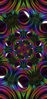 Vibrant kaleidoscope pattern with symmetrical design and vivid colors.