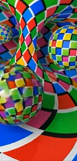Colorful geometric sphere pattern wallpaper.