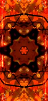 Vibrant orange and red kaleidoscope pattern wallpaper.