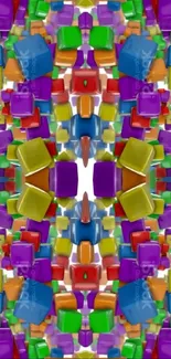 Colorful kaleidoscopic pattern with vibrant geometric shapes.