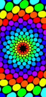 Vibrant kaleidoscope pattern with colorful circles on phone wallpaper.