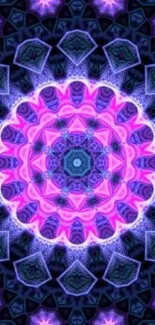 Vibrant purple and pink kaleidoscope wallpaper with geometric patterns.