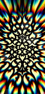 Vibrant kaleidoscope pattern wallpaper with bold abstract design.