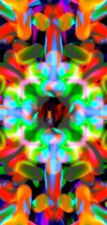 Vibrant kaleidoscope pattern with abstract shapes and colorful hues.