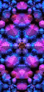 Vibrant kaleidoscope pattern in pink and blue hues.