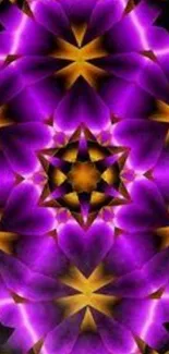 Vibrant purple and gold kaleidoscope pattern wallpaper.