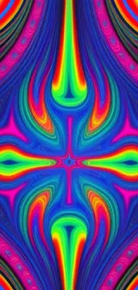 Vibrant kaleidoscope pattern with neon colors for mobile wallpaper.