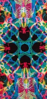 Vibrant kaleidoscope pattern, full of bold colors and intricate design.