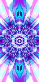 Vibrant kaleidoscope pattern in blue, purple, and pink hues for mobile wallpaper.