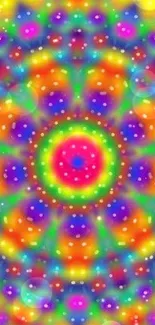 Vibrant kaleidoscope phone wallpaper with colorful symmetrical patterns.