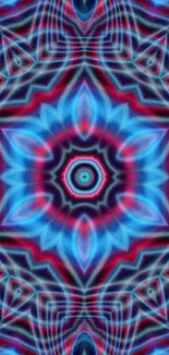 Vibrant blue kaleidoscope pattern wallpaper for mobile.