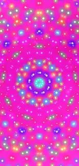 Colorful kaleidoscope wallpaper with glowing dots pattern.