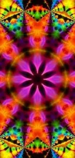 Vibrant kaleidoscope pattern in rainbow colors.