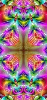 Vibrant kaleidoscope design wallpaper with rainbow colors.