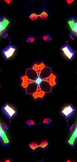 Vibrant kaleidoscope wallpaper with colorful symmetrical design.