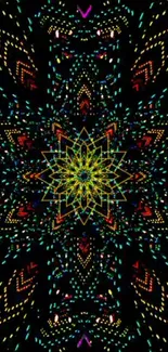 Vibrant kaleidoscope pattern with colorful geometric design.