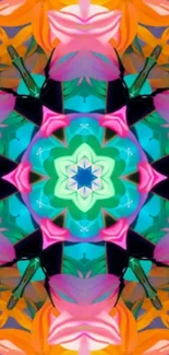 Colorful kaleidoscope wallpaper with geometric patterns.