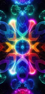 Colorful neon kaleidoscope wallpaper design.