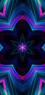 Vibrant kaleidoscope wallpaper with neon colors and abstract design.