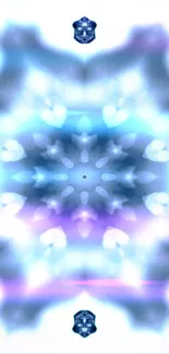 Blue and purple kaleidoscope pattern wallpaper with abstract design.