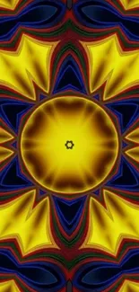 Vibrant kaleidoscope design with yellow patterns.