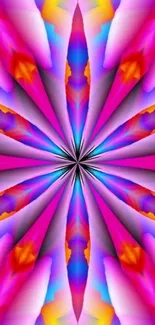 Colorful kaleidoscope wallpaper with vibrant pink, blue, and orange hues.