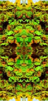 Kaleidoscopic leaf pattern with vibrant green hues.