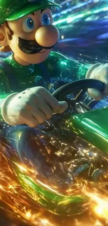 Iconic character in vibrant kart racing scene wallpaper