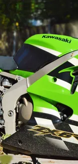 Kawasaki Ninja motorcycle with green and black color design.