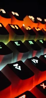 Vibrant keyboard glow with orange, white, and black illuminated keys.