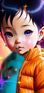 Cute anime-style child with vibrant colors and bright eyes.