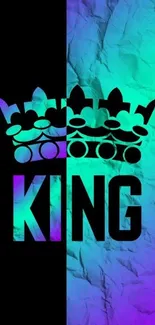 Vibrant king-themed wallpaper with a crown and turquoise gradient.