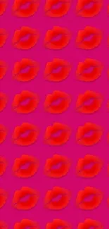 Colorful red lips pattern on vibrant pink background.