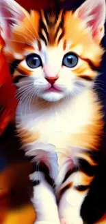 Vibrant kitten art wallpaper with colorful background.