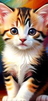 Vibrant artwork of a cute tabby kitten with a colorful, abstract background.