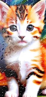 Vibrant digital art of a kitten with colorful background.