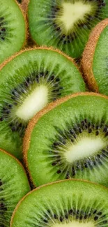 Close-up of sliced kiwi pieces displaying vibrant green color and seeds.