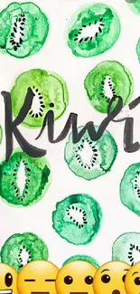 Artistic kiwi fruit slices in vibrant green watercolor design.