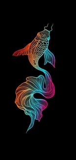 Vibrant koi fish art on black background.