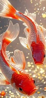 Vibrant koi fish swimming in glowing water.