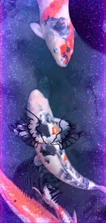 Fantasy koi fish art with neon and purple hues.