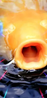 Close-up of a vibrant golden koi fish in water.