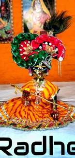 Vibrant Krishna in traditional attire with colorful decorations.