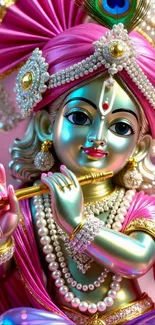 Colorful and vibrant Krishna art wallpaper featuring intricate details and symbolism.