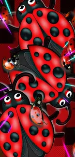 Vibrant ladybug wallpaper with checkered background.