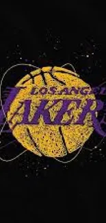 Vibrant Los Angeles Lakers wallpaper with basketball design.