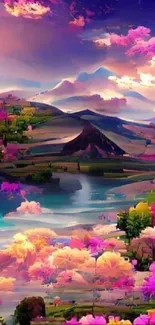 Vibrant and artistic landscape mobile wallpaper with colorful hills and sunset.