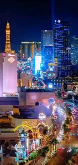 Stunning Las Vegas night skyline with vibrant city lights.