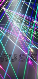 Colorful laser lights creating music-themed wallpaper.