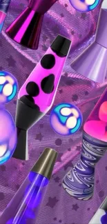 Colorful lava lamp pattern on purple background.